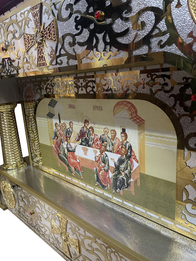 Altar internal 100x100x100 cm. Laser cutting, icon printing, casting, rolled pipes