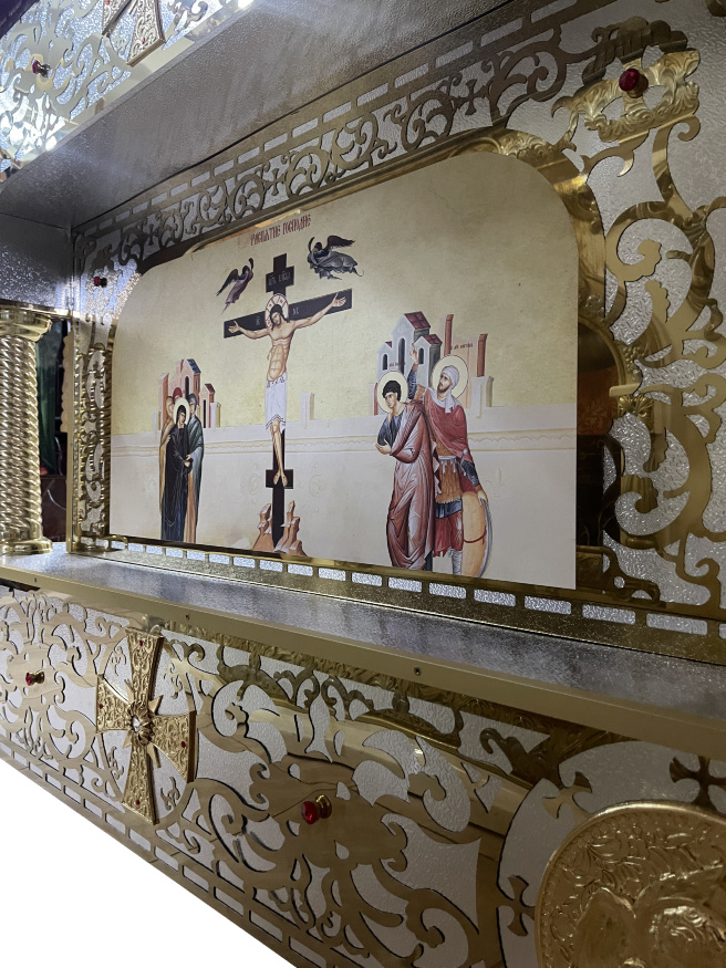 Altar internal 100x100x100 cm. Laser cutting, icon printing, casting, rolled pipes