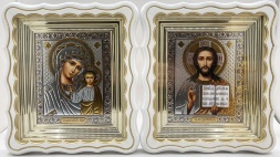 Icons “Wedding Couple” lettering straight rose, white, gilded, 27×24cm