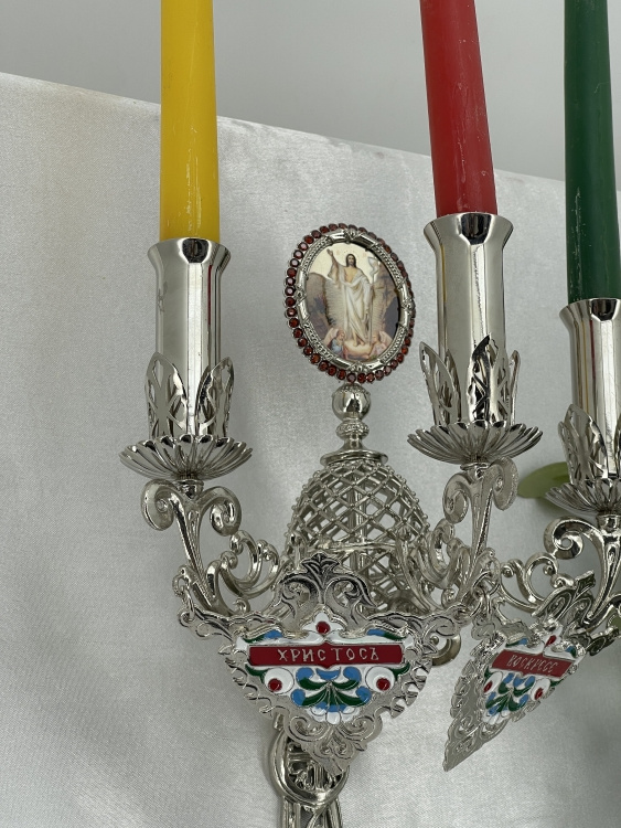 Paschal Three-Branched Candlestick with Icon No.16, nickel, 29x11cm