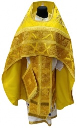 Priest Vestments Combined from Brocade "Florivsky Cross" with Embroidered Epitrachelion, Embroidery "New Pattern"