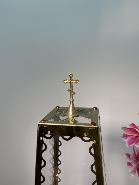 Cover for Gifts Repository 20×15 h=50 with Door, Made of Acrylic Glass with Bulat Elements by Laser Cutting and Cast Cross