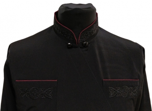 Cassock (wrap style) with embroidery, Paris fabric