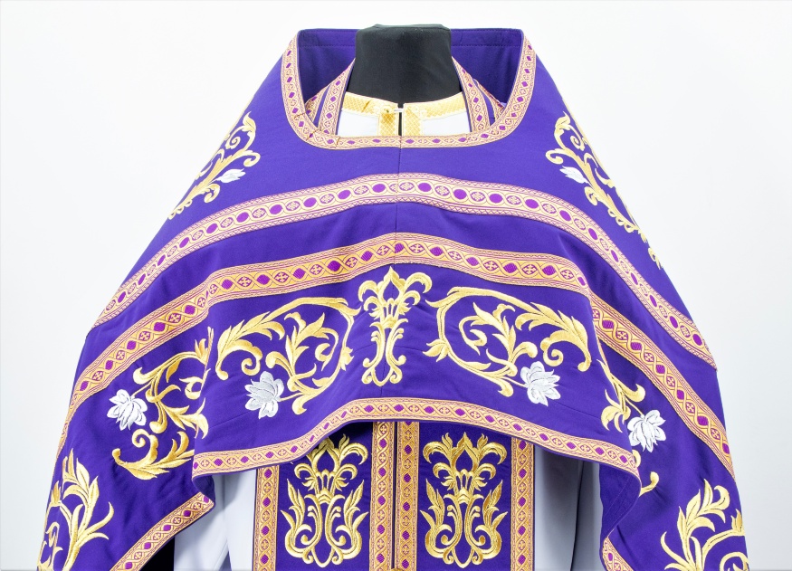 Priest Vestments, Embroidered on Gabardine, "Rose" Embroidery with Sewn Braid