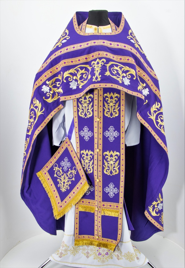 Priest Vestments, Embroidered on Gabardine, "Rose" Embroidery with Sewn Braid