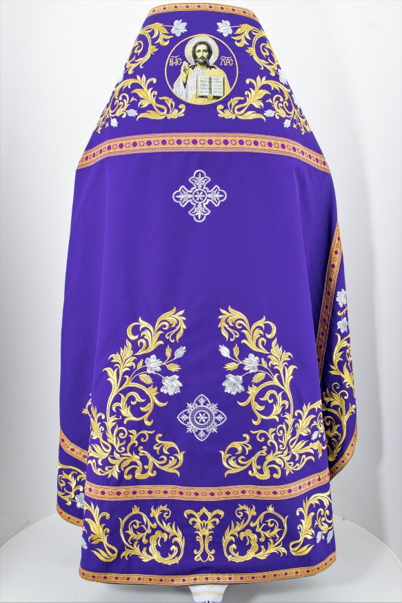 Priest Vestments, Embroidered on Gabardine, "Rose" Embroidery with Sewn Braid