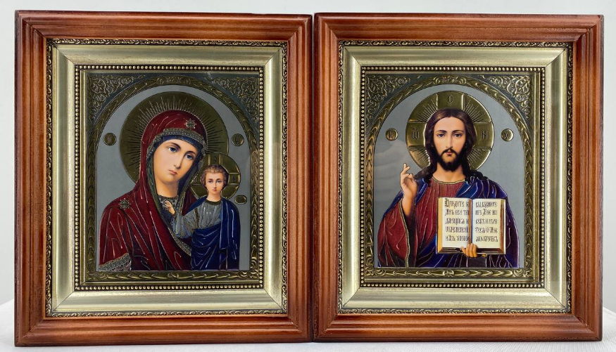 Icons "Wedding Couple" (lithographic, colored, framed, corner, pair) 26×23cm