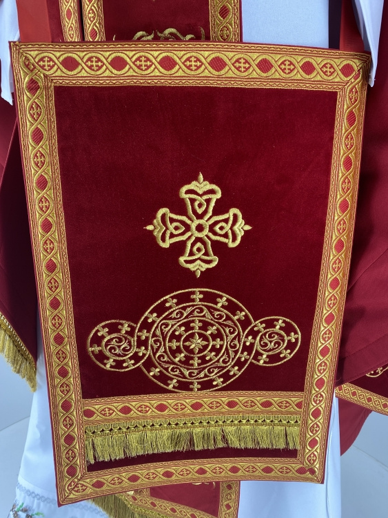 Priest Vestments, Greek Style, Embroidered on Velvet with Attached Galloon