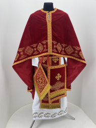 Priest Vestments, Greek Style, Embroidered on Velvet with Attached Galloon