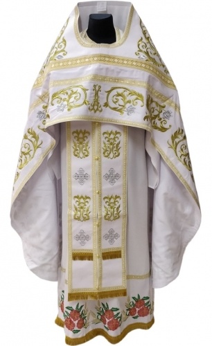 Priest Vestments, Embroidered on Gabardine, Embroidery "Rose" with Sewn Braid