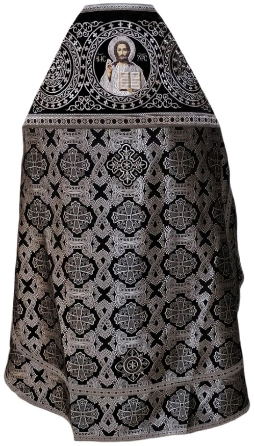 Priest Vestment Combined from Brocade "Greek Cross" with Embroidered Collar, Embroidery "Circle"