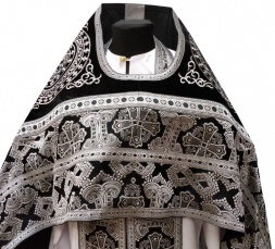 Priest Vestment Combined from Brocade "Greek Cross" with Embroidered Collar, Embroidery "Circle"
