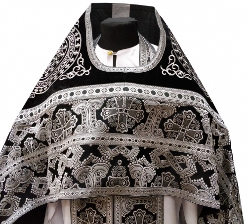Priest Vestment Combined from Brocade "Greek Cross" with Embroidered Collar, Embroidery "Circle"