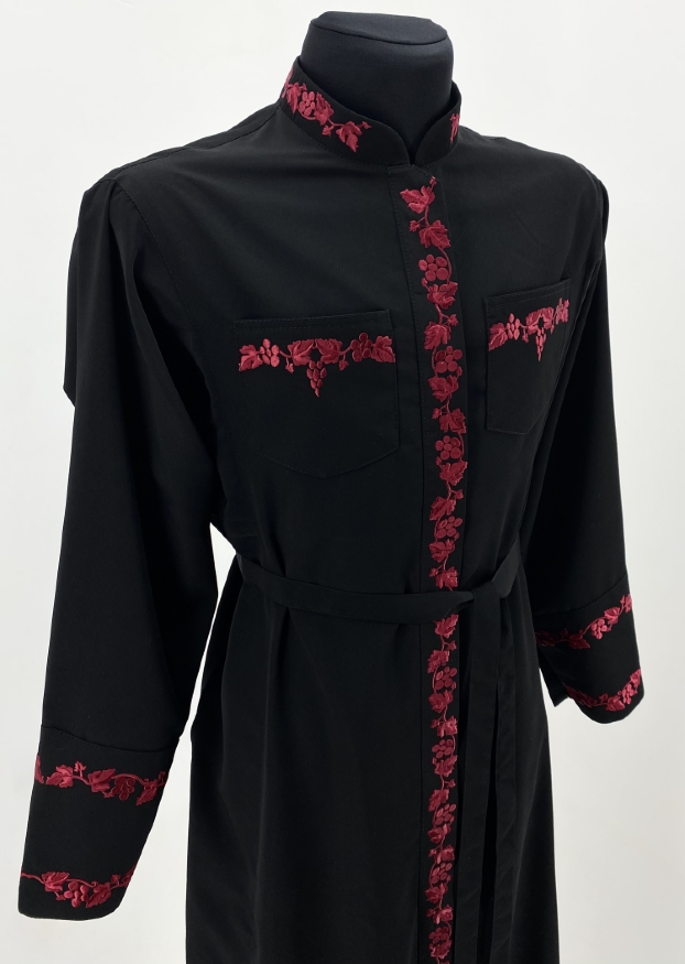 Cassock robe with embroidery, wet silk fabric