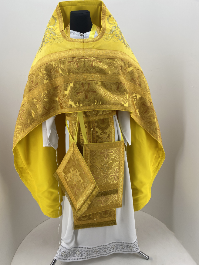 Priest Vestments Combined, Brocade, with Embroidered Epitrachelion