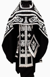 Priest Vestments Embroidered on Gabardine, "Rose" Embroidery with Sewn Braid