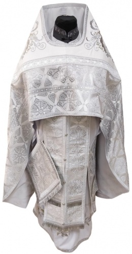 Priest Vestments Combined from Brocade "Kyiv Cross" with Embroidered Epitrachelion, Pattern "New Design"