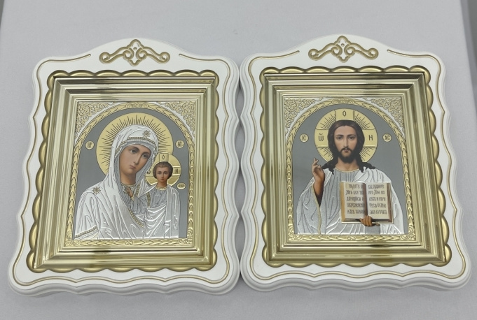 Icons "Wedding Couple" lithograph, grey, white patina, gold, 30x24cm