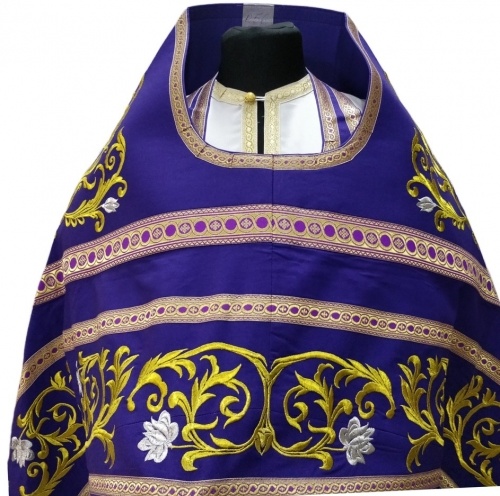 Embroidered Gabardine Priest Vestments, "Rose" Embroidery with Sewn Braid