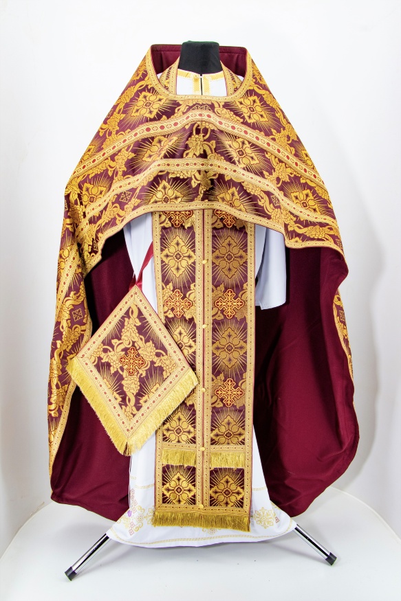 Priest Vestments, Brocade "Solar Cross" with Sewn Galloon