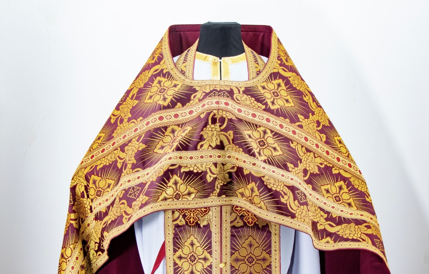 Priest Vestments, Brocade "Solar Cross" with Sewn Galloon