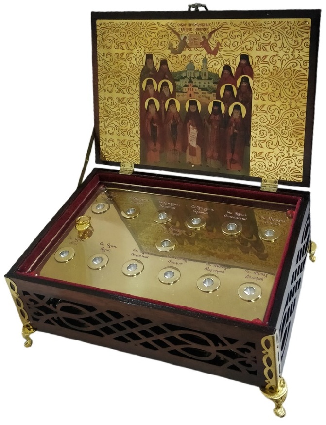 Reliquary for 13 capsules with an icon of the Venerable Fathers of Glinsk, 27×19 cm