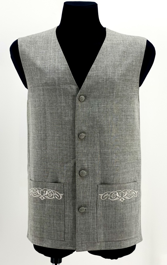 Vest with Embroidery, Linen-Gabardine Fabric