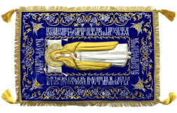 Shroud of the Mother of God on velvet 120×80 cm (Angels, silver) (embroidered grapes, embroidered and decorated center)