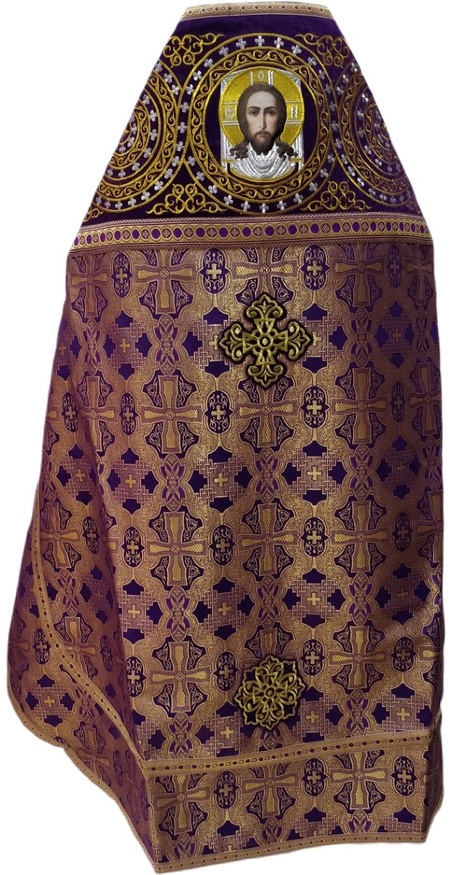 Priest Vestments Combined Brocade "Byzantine Cross" with Embroidered Epitrachelion, Embroidery "Circle"