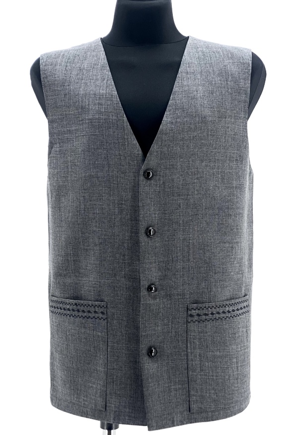 Vest with Embroidery, Linen - Gabardine Fabric