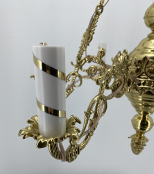 Chandelier for 6 candles small, Polish crown, cross with radiance, brass chain, 4 links, length 86cm, width 65cm (plate 15cm)