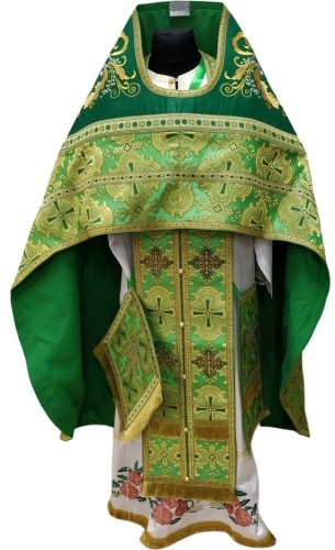 Priest Vestments Combined from Brocade “Paschal Cross” with Embroidered Epitrachelion, Embroidery “New Pattern”