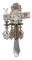 Paschal Triple Candlestick with Icon No.18, nickel, 34×17×10cm