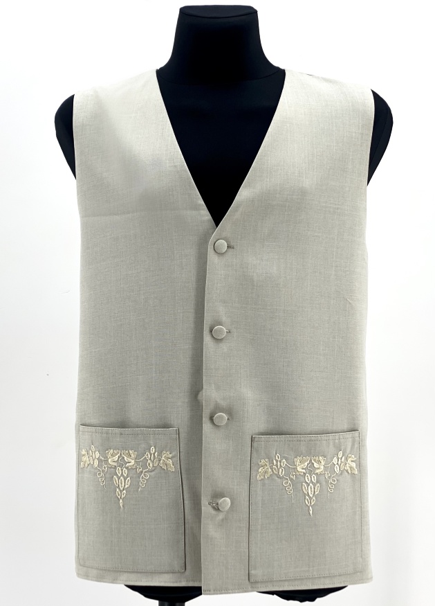 Vest with embroidery, linen-gabardine fabric