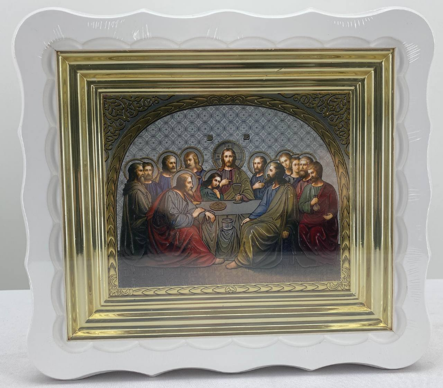 Icon "The Last Supper" without cover, white frame, 27x25 cm