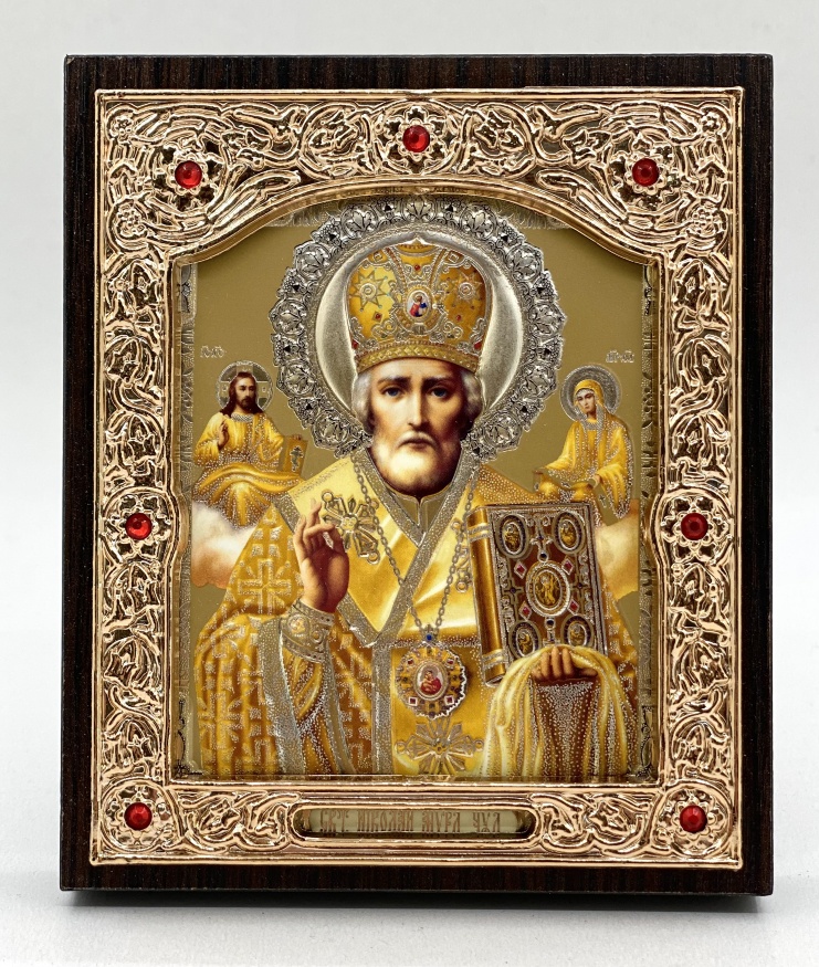 Icon of St. Nicholas the Wonderworker, yellow background, yellow mitre, 11х13