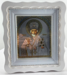 Icon of Saint Nicholas the Wonderworker without glass, white frame, 27×25cm