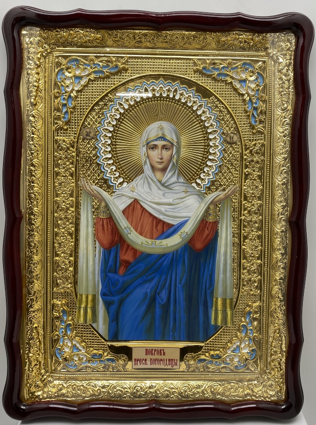Icon Protection of the Most Holy Theotokos 61×82 cm blue enamel