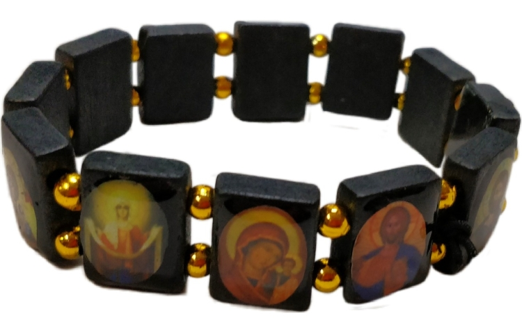 Wooden Bracelet on Elastic with Icons