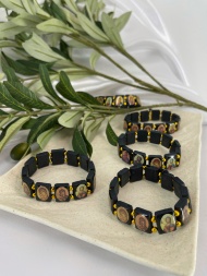 Wooden Bracelet on Elastic with Icons