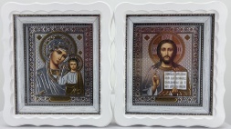 Icons "Wedding Couple" (lithograph, rectangle, rose) white without gilding 27x24cm