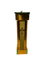 Offering for the church with brass pipes, bulat, fabric, and laser. 24.5×24.5cm (height 83cm)