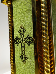 Offering for the church with brass pipes, bulat, fabric, and laser. 24.5×24.5cm (height 83cm)