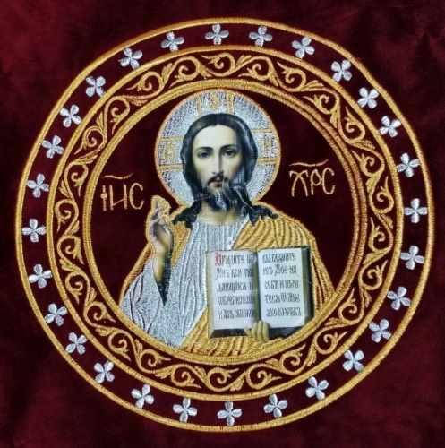 Covers and Aër with Embroidery, Icon of the Saviour, with Fringe