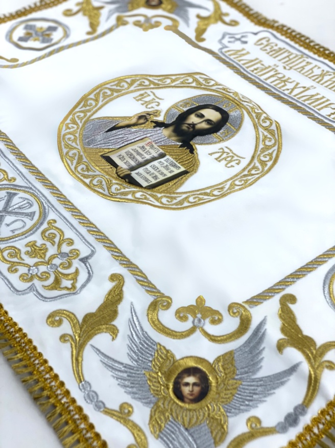 Covers and Aër with Embroidery, Icon of the Saviour, with Fringe