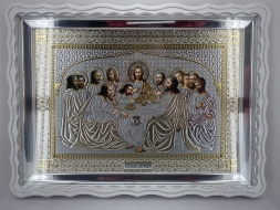Icon The Last Supper 55x41 cm, white frame, patina