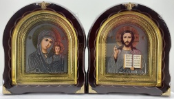 Icons "Wedding Couple" lithograph, gray, cover, without gilding, framed, 27x25 cm