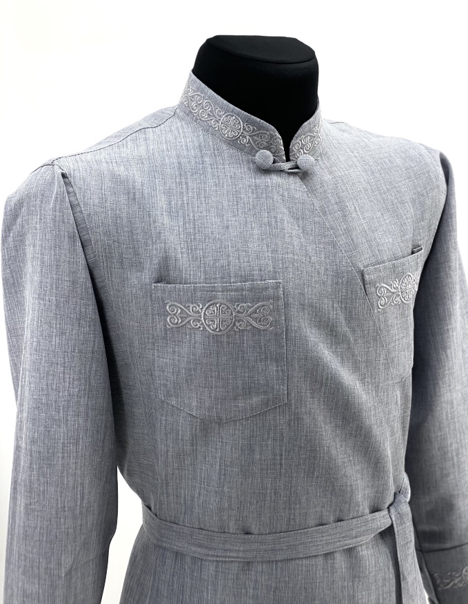 Podryasnik with Embroidery, Greek Style, Linen-Gabardine Fabric