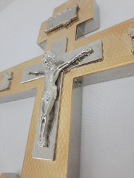 Altar Cross, metal, gold-plated, silver-plated icons, 33.5×17.5cm