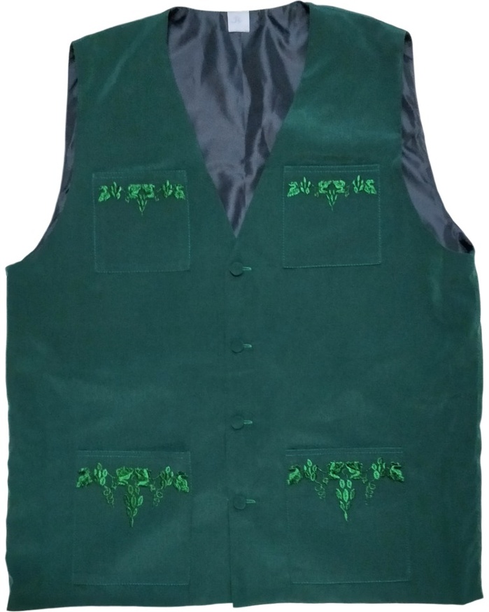 Vest with "Grapevine" embroidery, green color, wet silk fabric